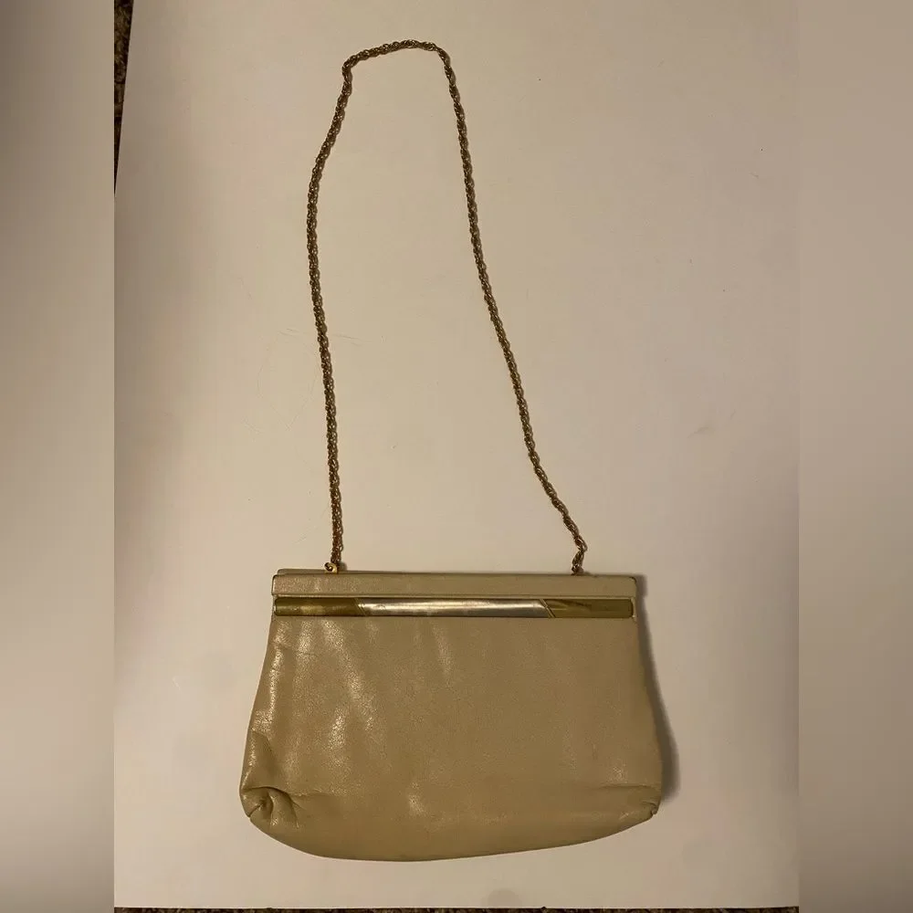 Vintage Harry Levine Clutch Tan Leather Handbag 1950s